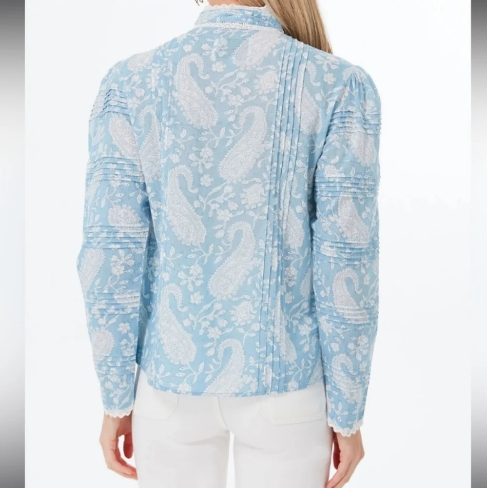 Tuckernuck Light Blue and White Floral Lace-Trim Button Down Shirt - Picture 4 of 15